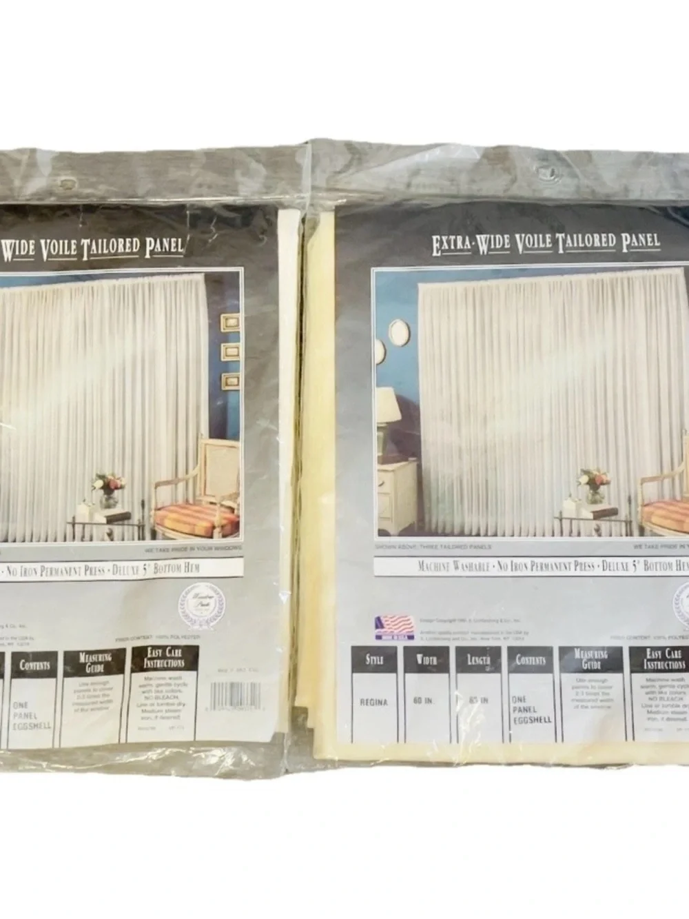 2 Vintage 90’s Lichtenberg Curtain Panels Eggshell 60x63 Wide Voile Tailored